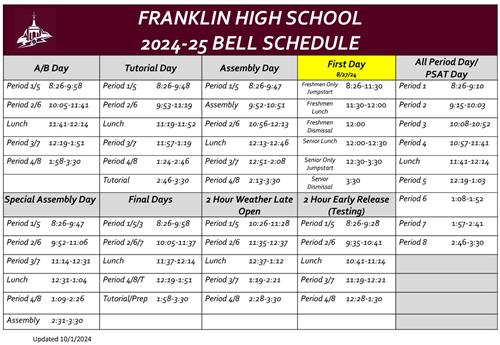 2024-2025 Bell Schedule